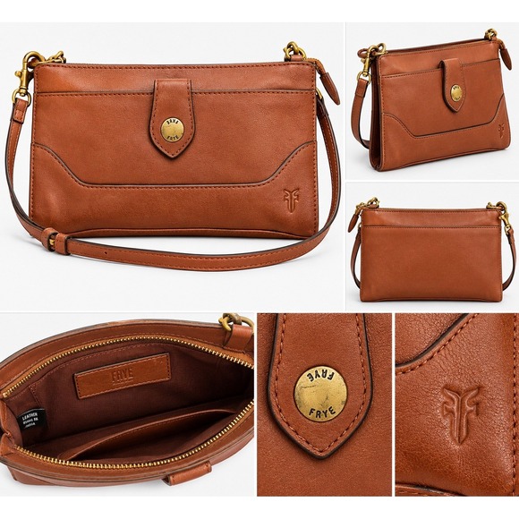 Frye Handbags - Frye Brown Leather Small Crossbody Bag Adjustable Strap Zip Close Snap Pocket